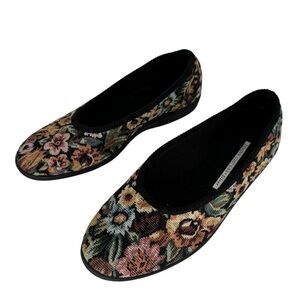 Vintage 60s Tender Tootsies Floral Knit House Slippers 7